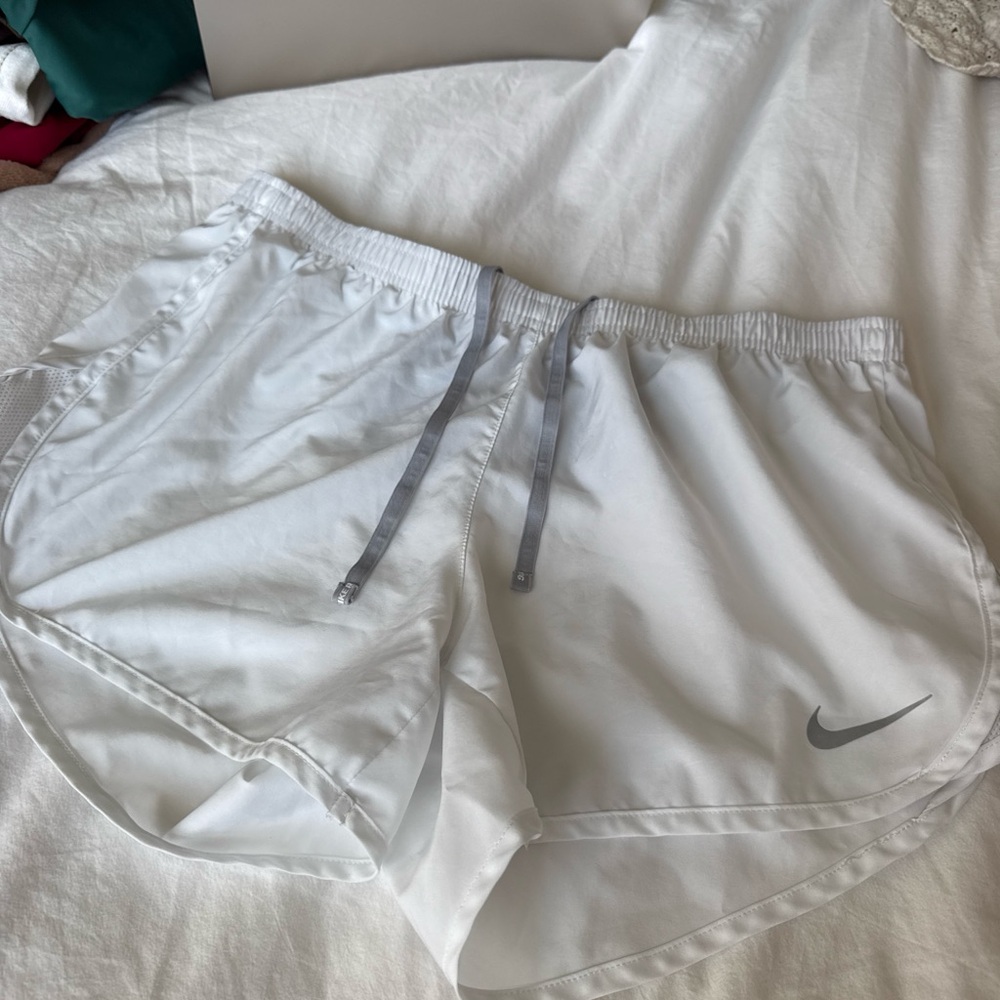 Nike White Women's Athletic Running Shorts with Gray Swoosh